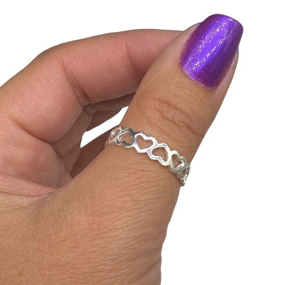 Jewelry - Heart Band Ring 925 Sterling Silver Overlay Open Hearts Infinity Link Size 8.5